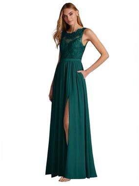 Azazie Elly Chiffon & Lace A-Line Bridesmaid Dress -Green Peacock – Size A4